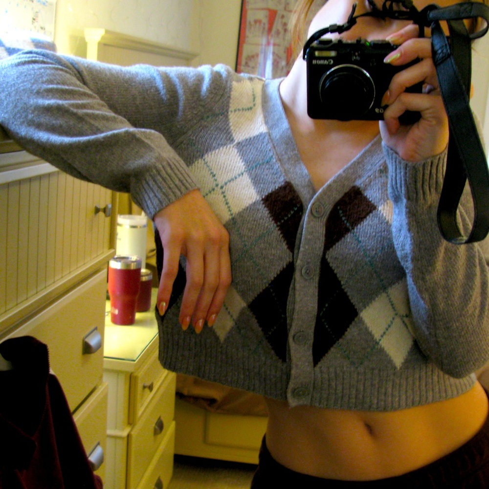 American Eagle Cropped Argyle Cardigan